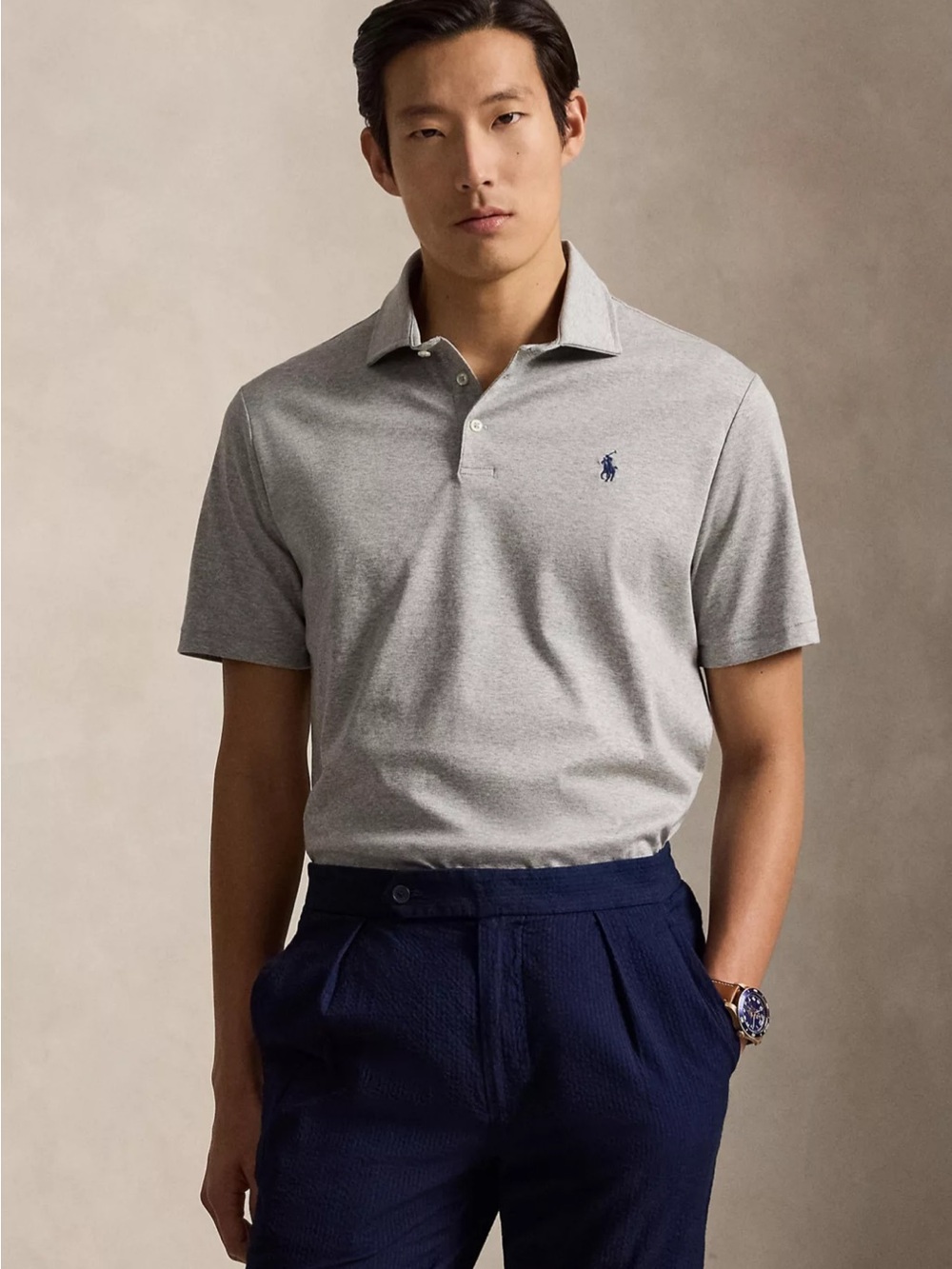 Polo Ralph Lauren Men’s Classic Fit Polo Shirt Gray Navy Pony Logo Size XL